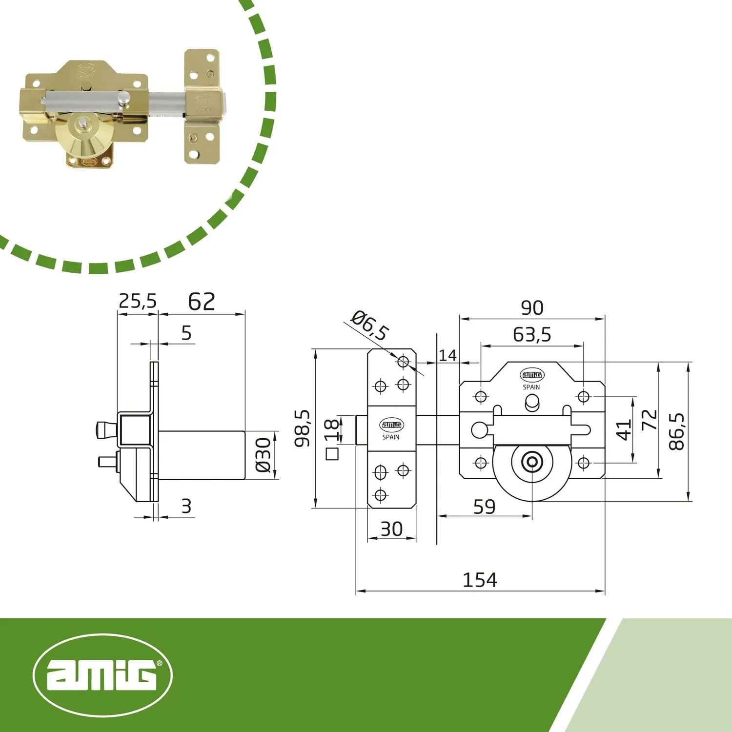 Amig 8 Plus serratura sovrapposizione oro 90x154 mm