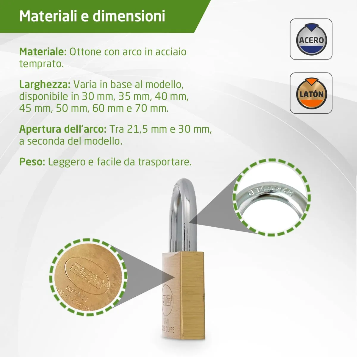 Amig lucchetto sicurezza ottone 40 mm 2 chiavi armadietto