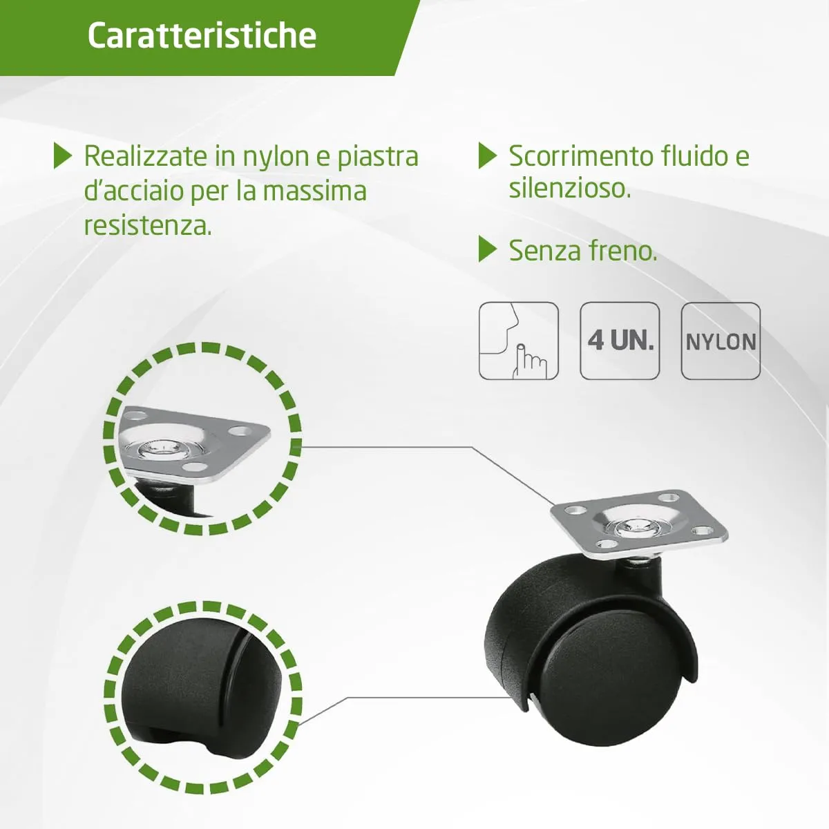 Amig ruote per mobili 40 mm set 4 pezzi senza freno