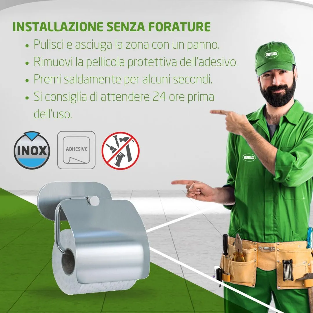 Amig Ea-4 portarotolo adesivo argento opaco inox