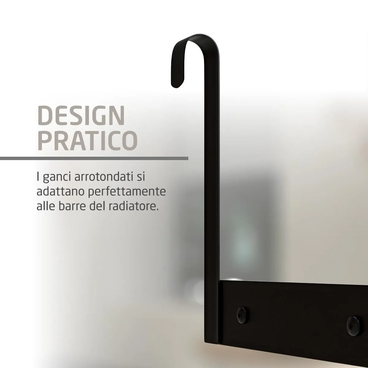 Amig appendiabiti radiatore nero bambù 3 ganci senza fori