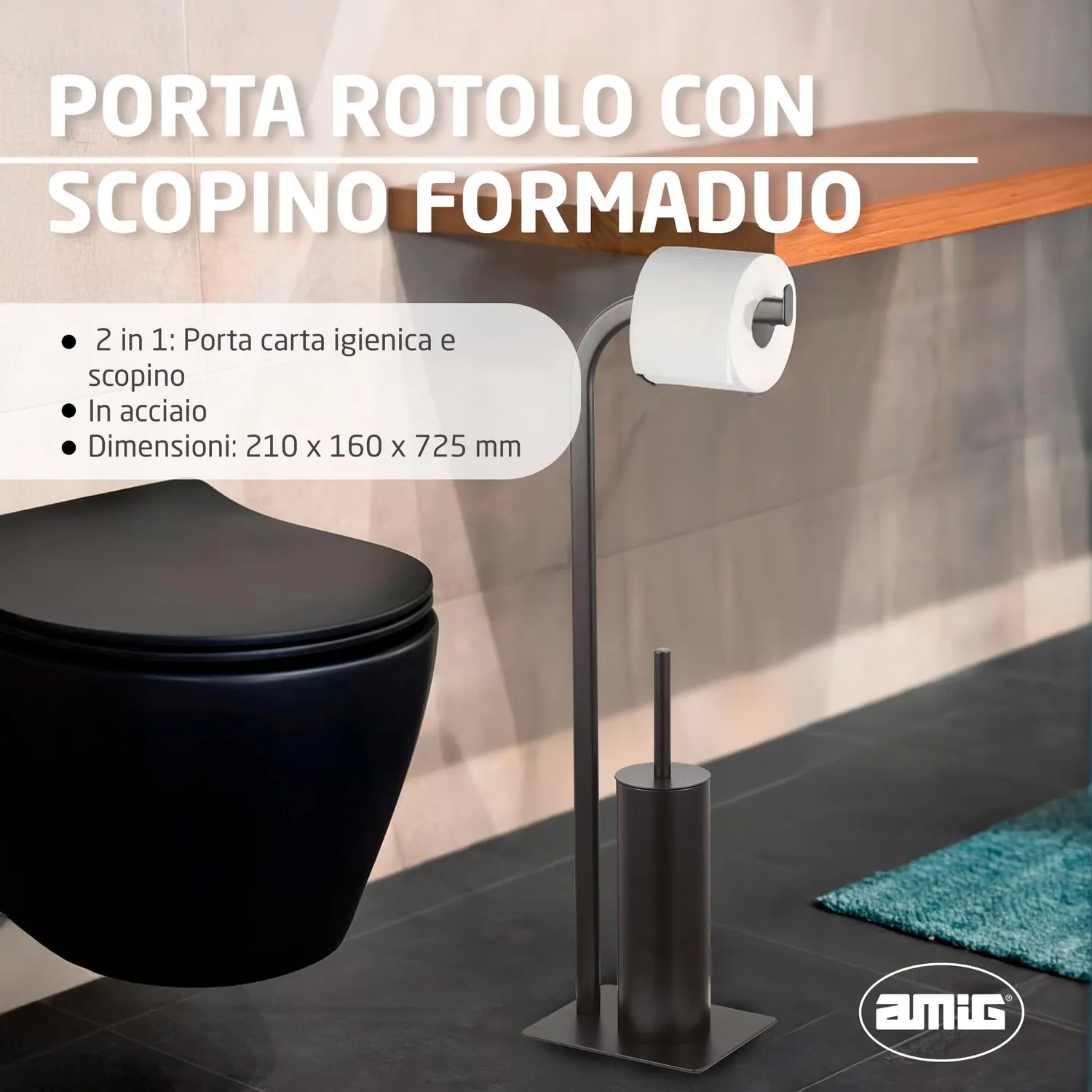 Amig Formaduo Portascopino con Portarotolo Nero