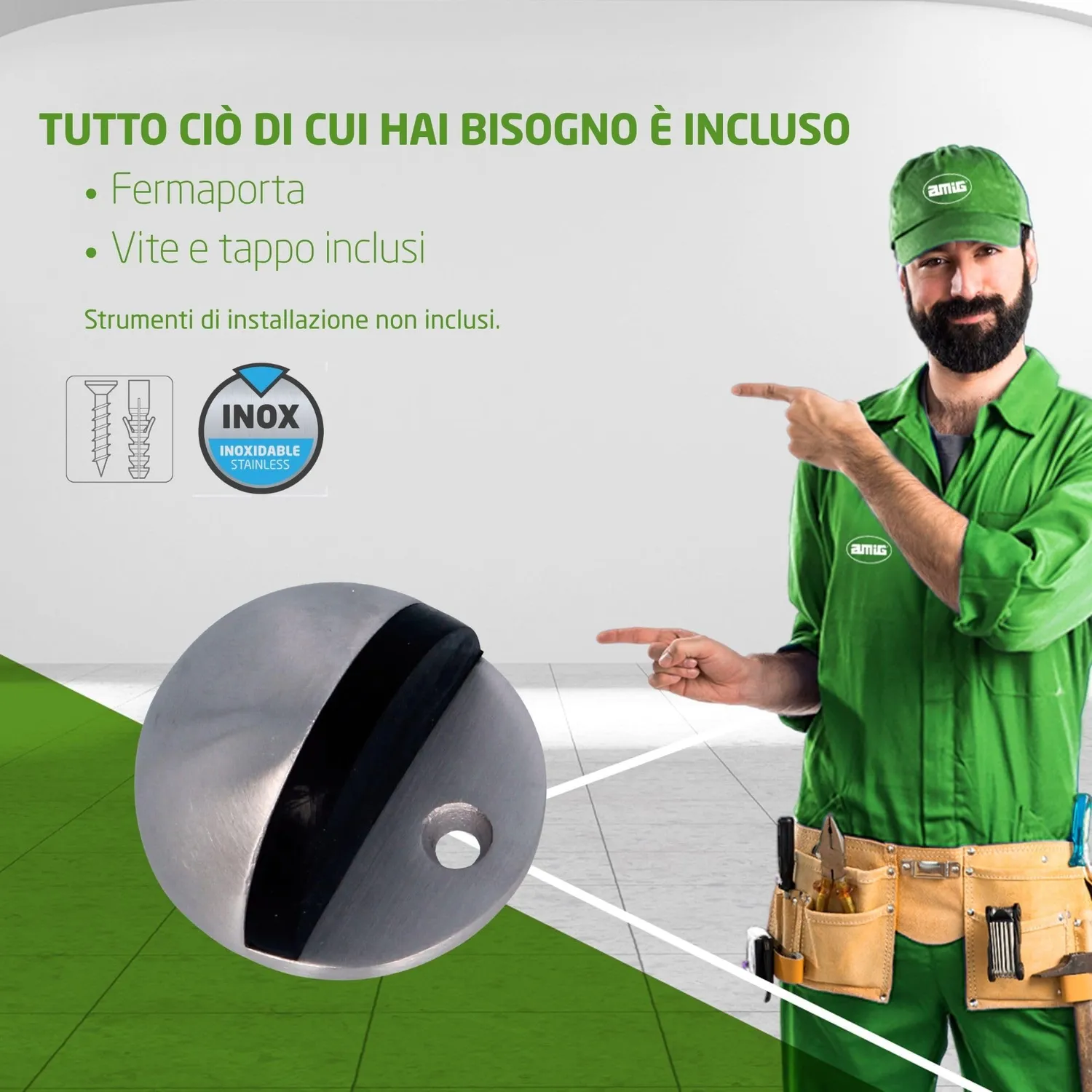 Amig fermaporta pavimento 45x25 mm inox opaco
