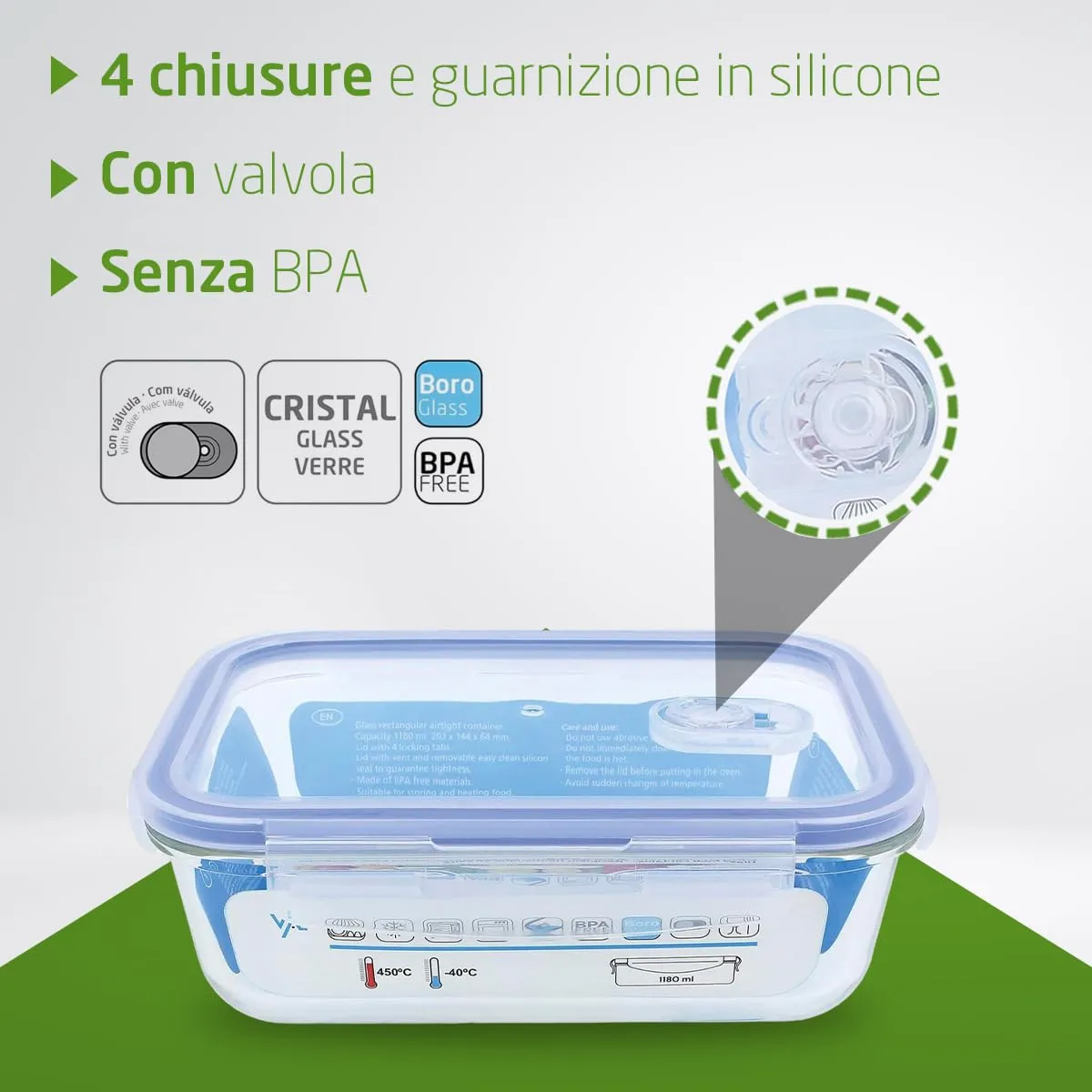 Amig contenitore vetro alimenti 570 ml rettangolare