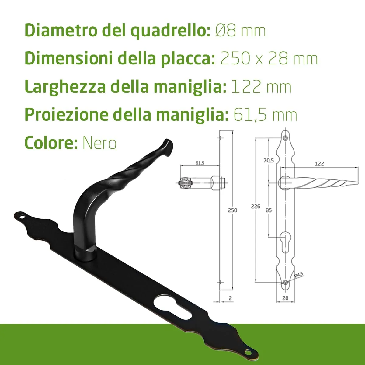 Amig Set 2 Maniglie Placca 250x28 mm Nere Foro Chiave