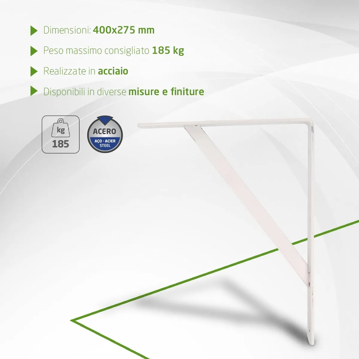 Amig Mod.9 Staffe Mensole 400x275 mm 4 Pezzi Bianche