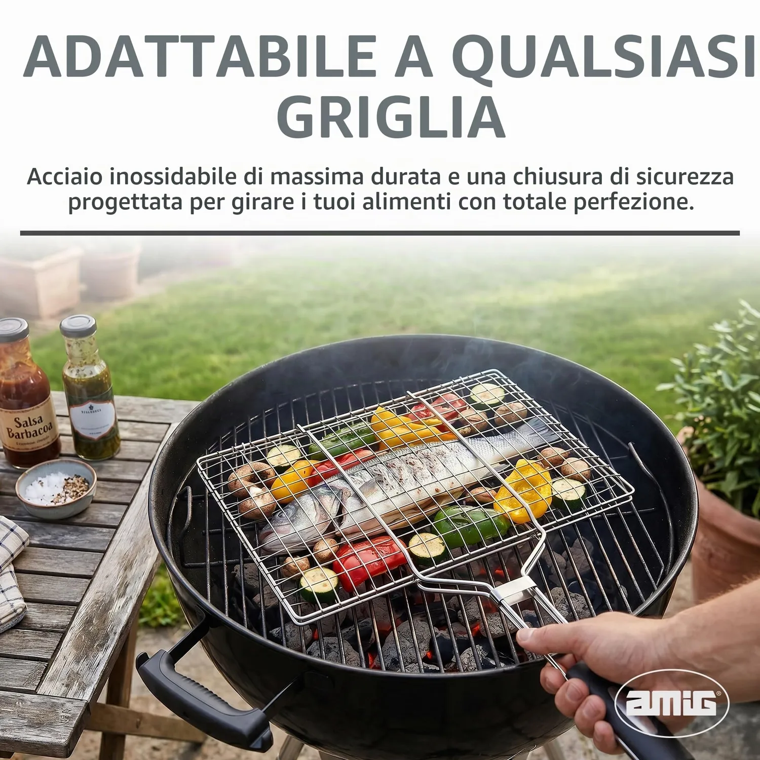 Amig AM34 griglia barbecue doppia 50x32 cm inox