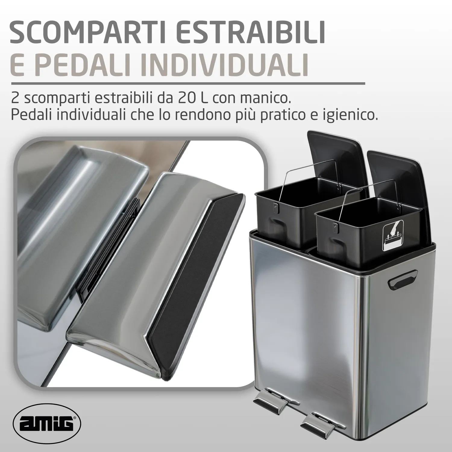 Amig Recik Evo pattumiera doppia 40 L inox 2x20 L con pedali