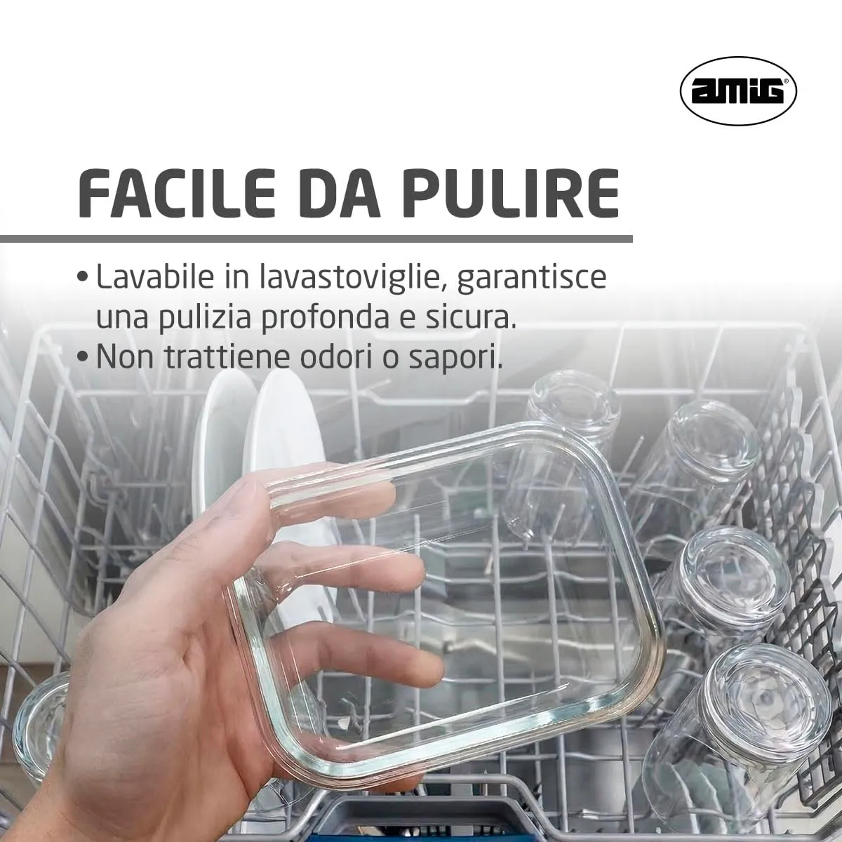 Amig set 4 contenitori vetro ermetici 370 ml verde