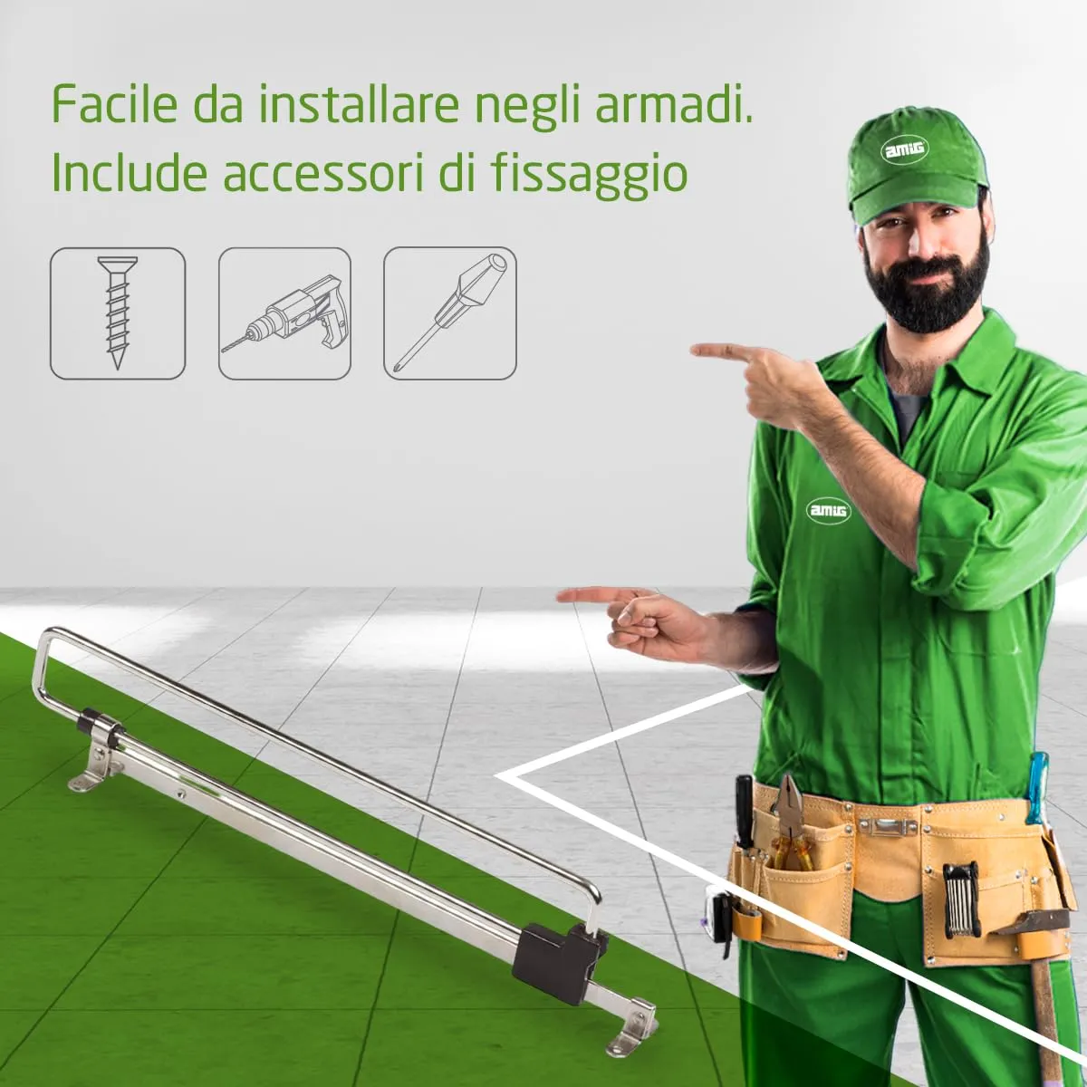 Amig Appendiabiti Estraibile 35cm Acciaio Argento