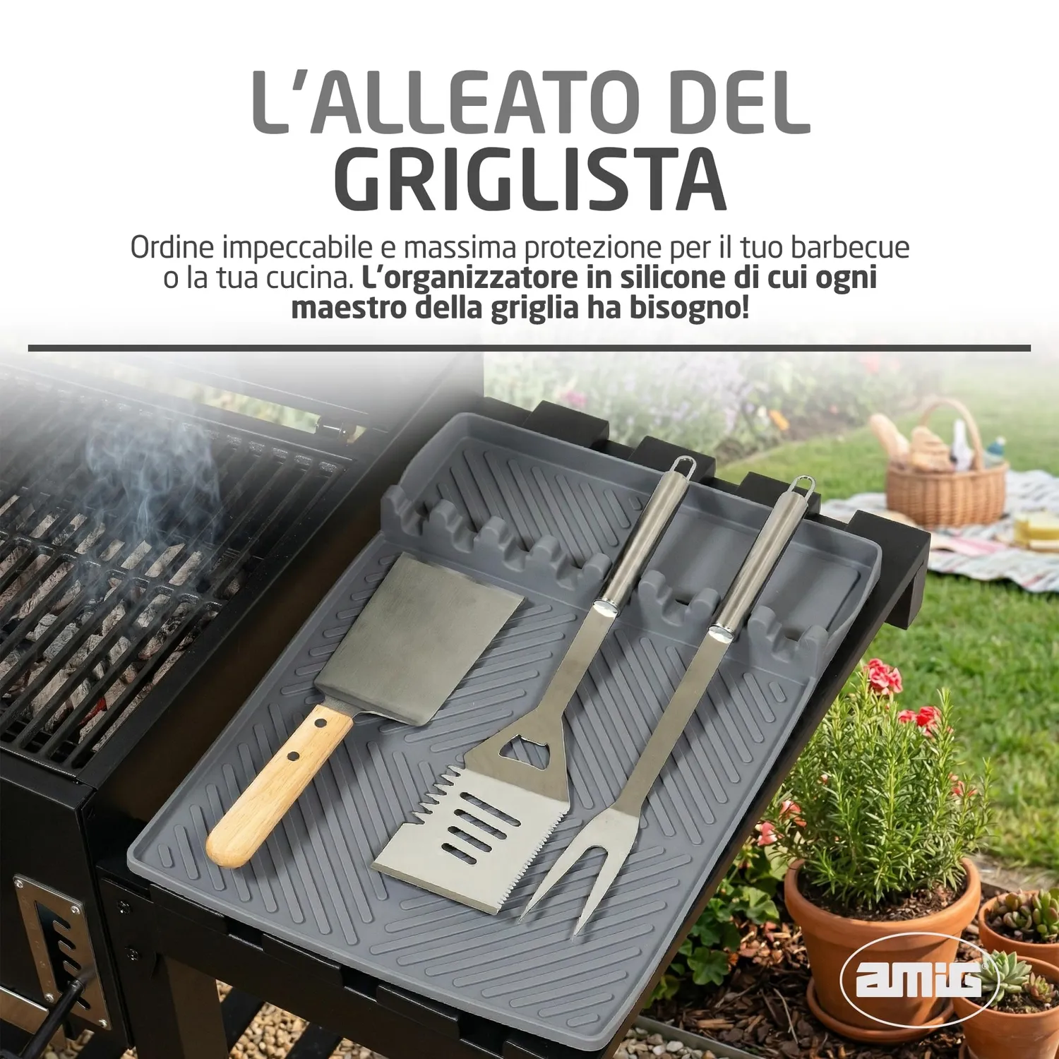 Amig AM14 vassoio silicone barbecue 40x29 cm grigio