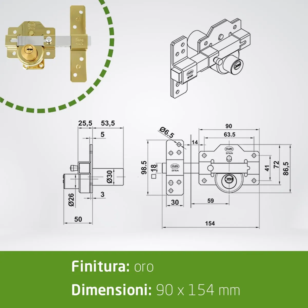 Amig serratura applicare 90x154 mm oro antibumping