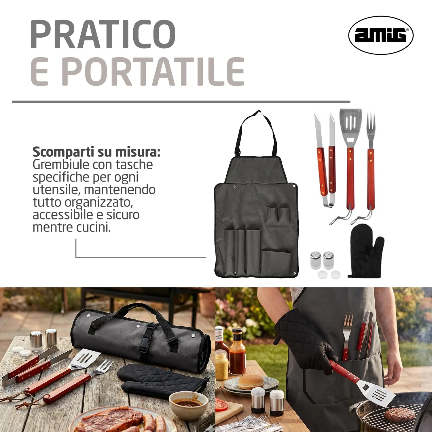 Amig AM17 Set Barbecue 7 pezzi con Grembiule