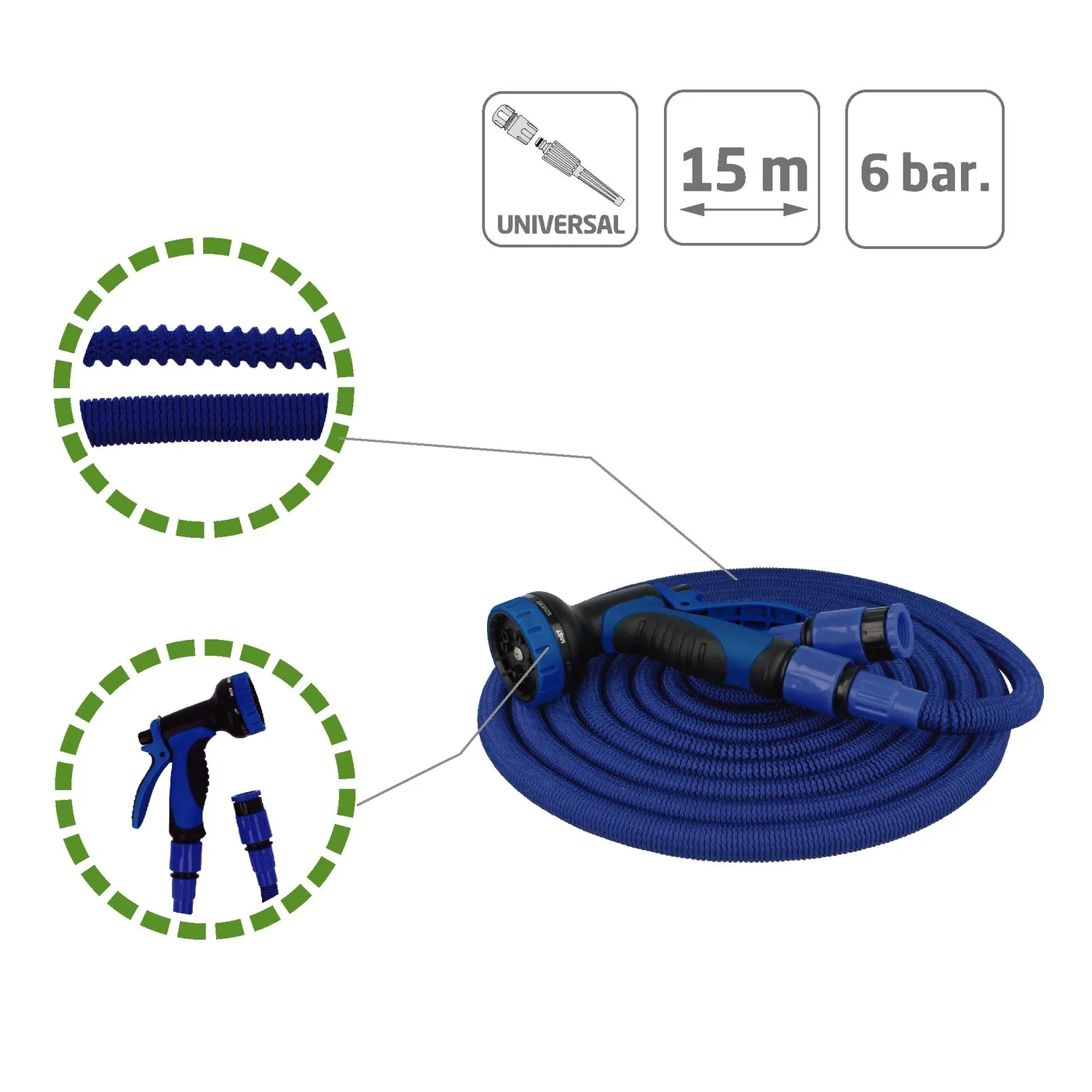 Amig Tubo Irrigazione Espandibile 15 m Blu 9 Getti