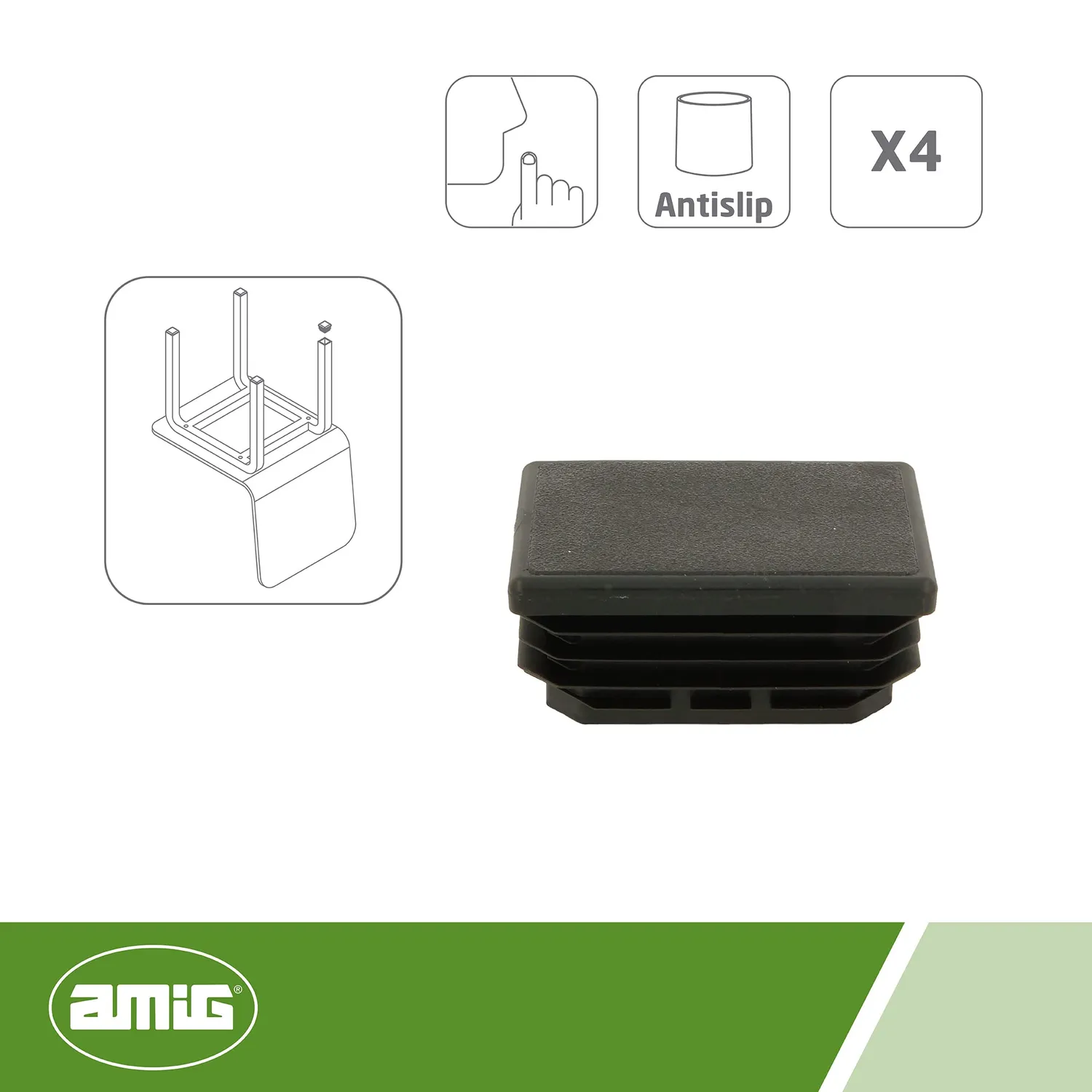 Amig 662 puntale interno rettangolare 30x20 mm nero