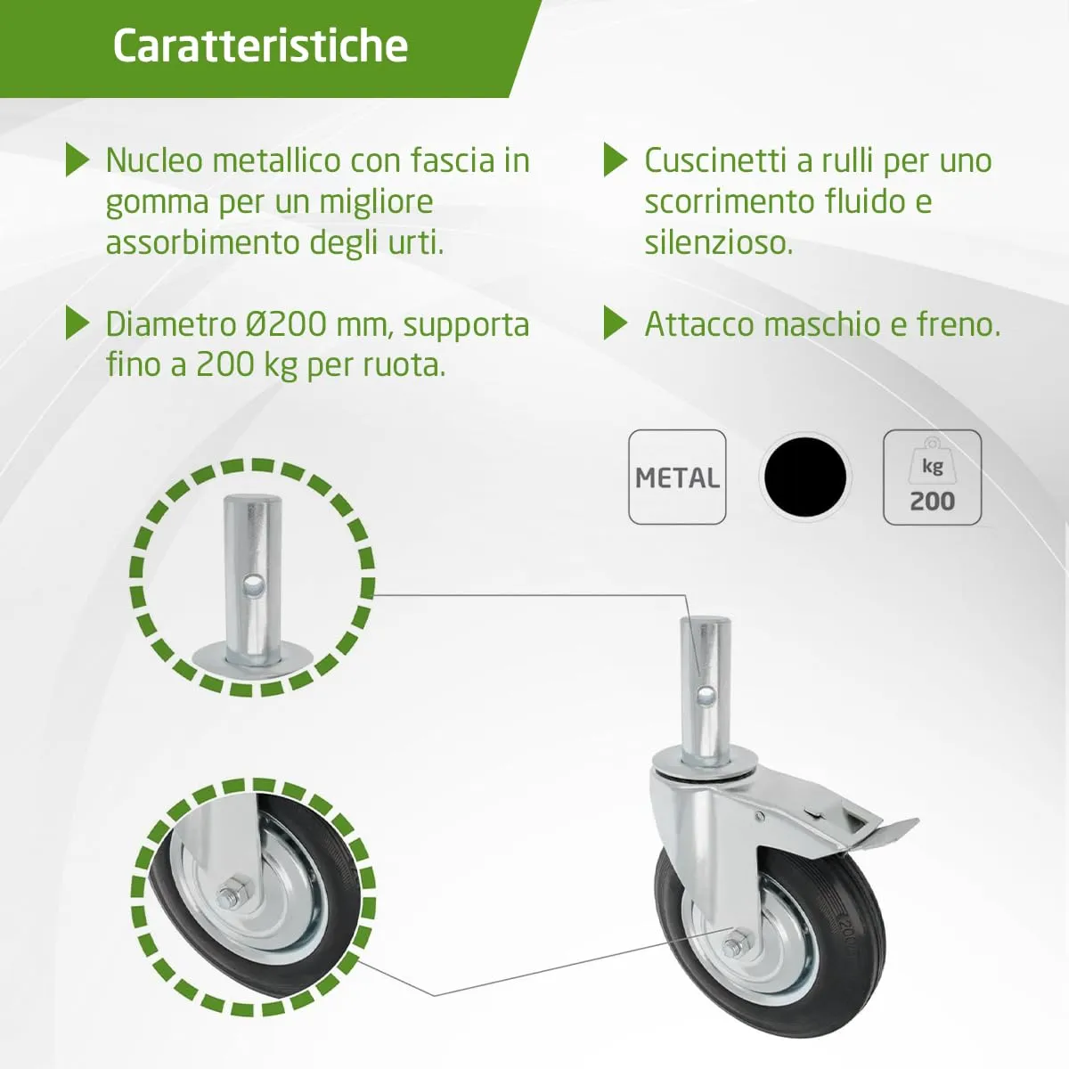 Amig Ruota ponteggio femmina Ø200 mm freno 200 kg