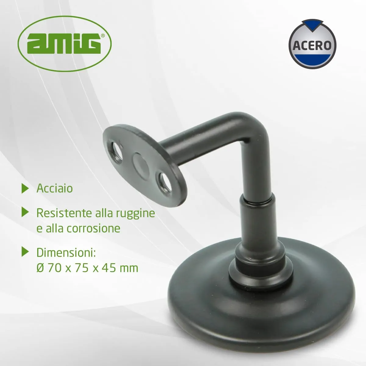 Amig Supporto Corrimano Nero Acciaio 70x75x45 mm