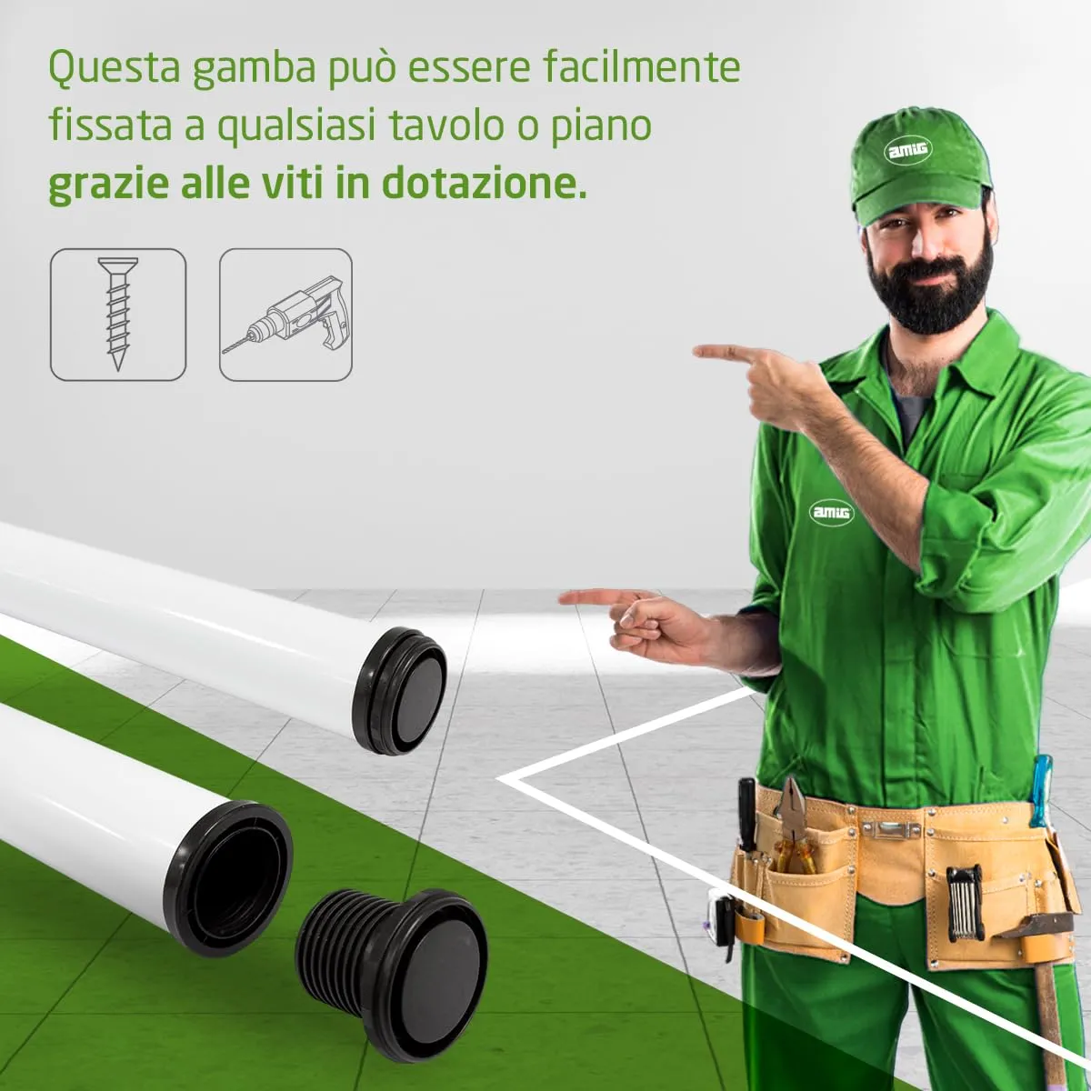 Amig Gamba Tavolo Acciaio Bianca 60x870 mm