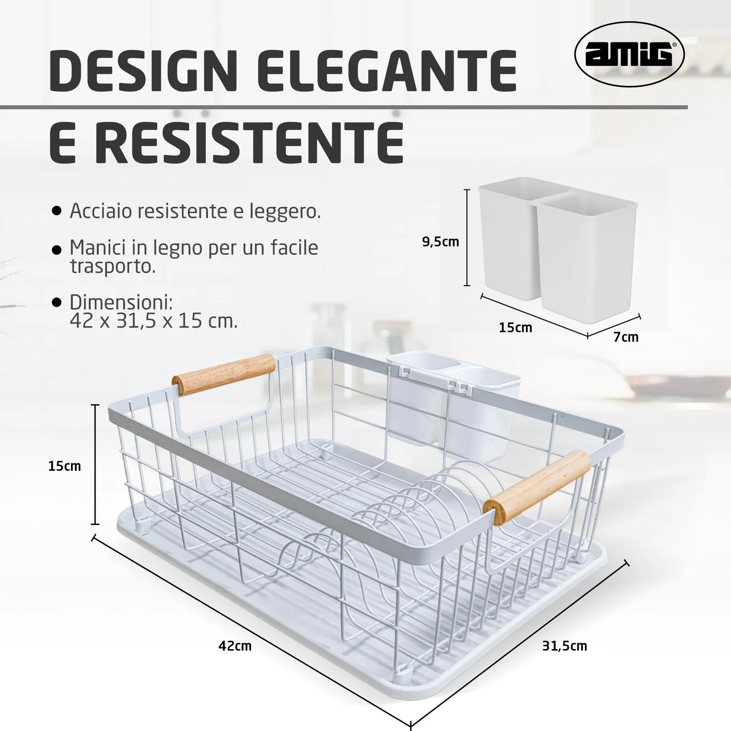 Amig Graz Scolapiatti Bianco 42 cm con Vassoio 10 Piatti