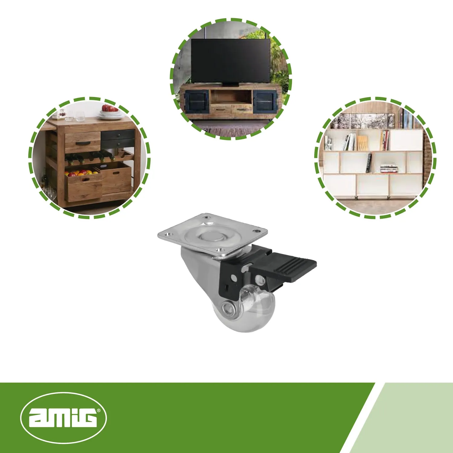 Amig 2571 Ruota con Freno Ø30 mm 20 kg Trasparente