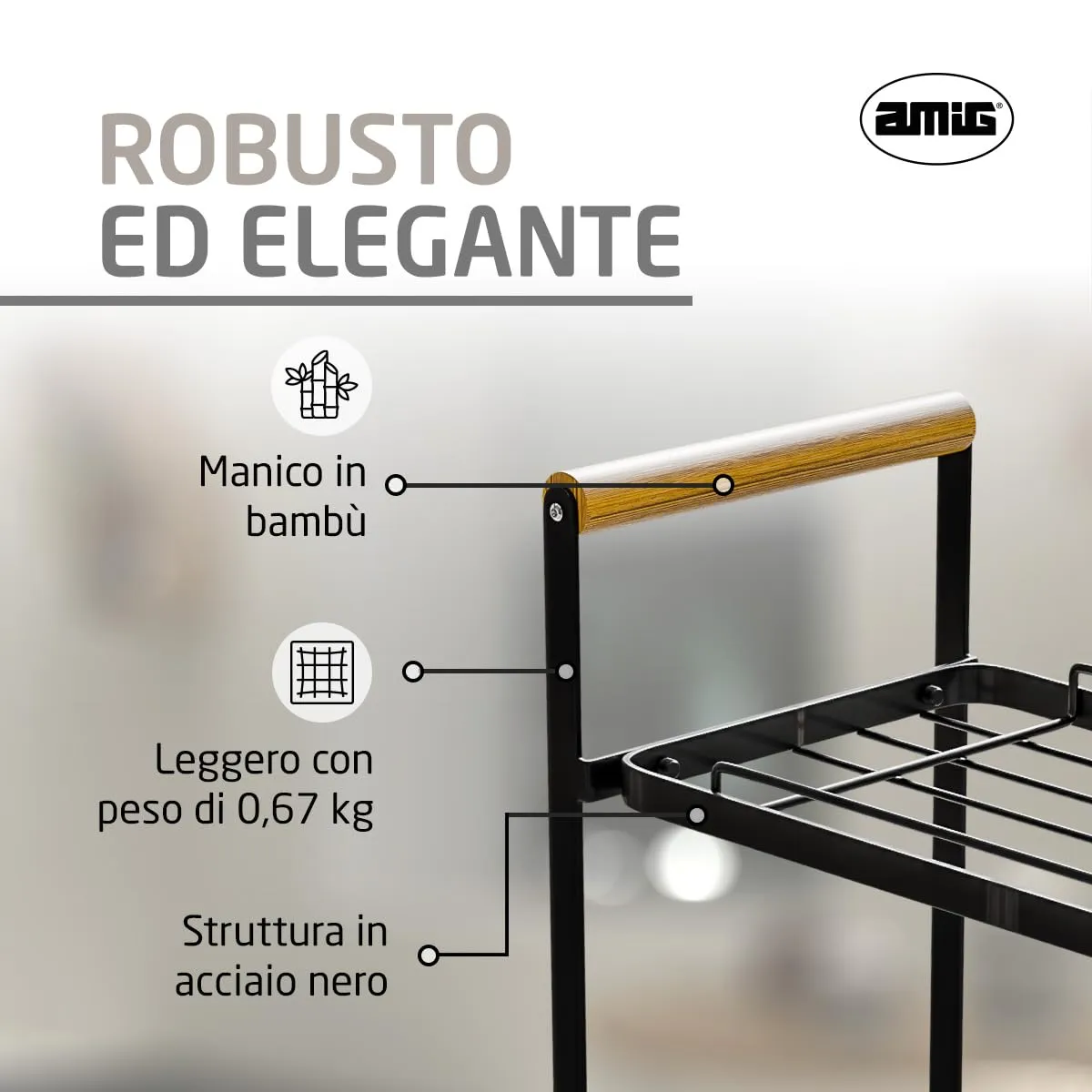 Amig scaffale 2 livelli acciaio bambù 260x130x287 mm