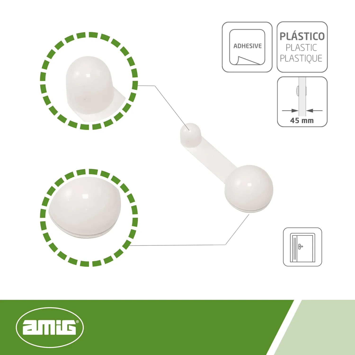 Amig 404 fermaporta adesivo bianco 40x27x108 mm