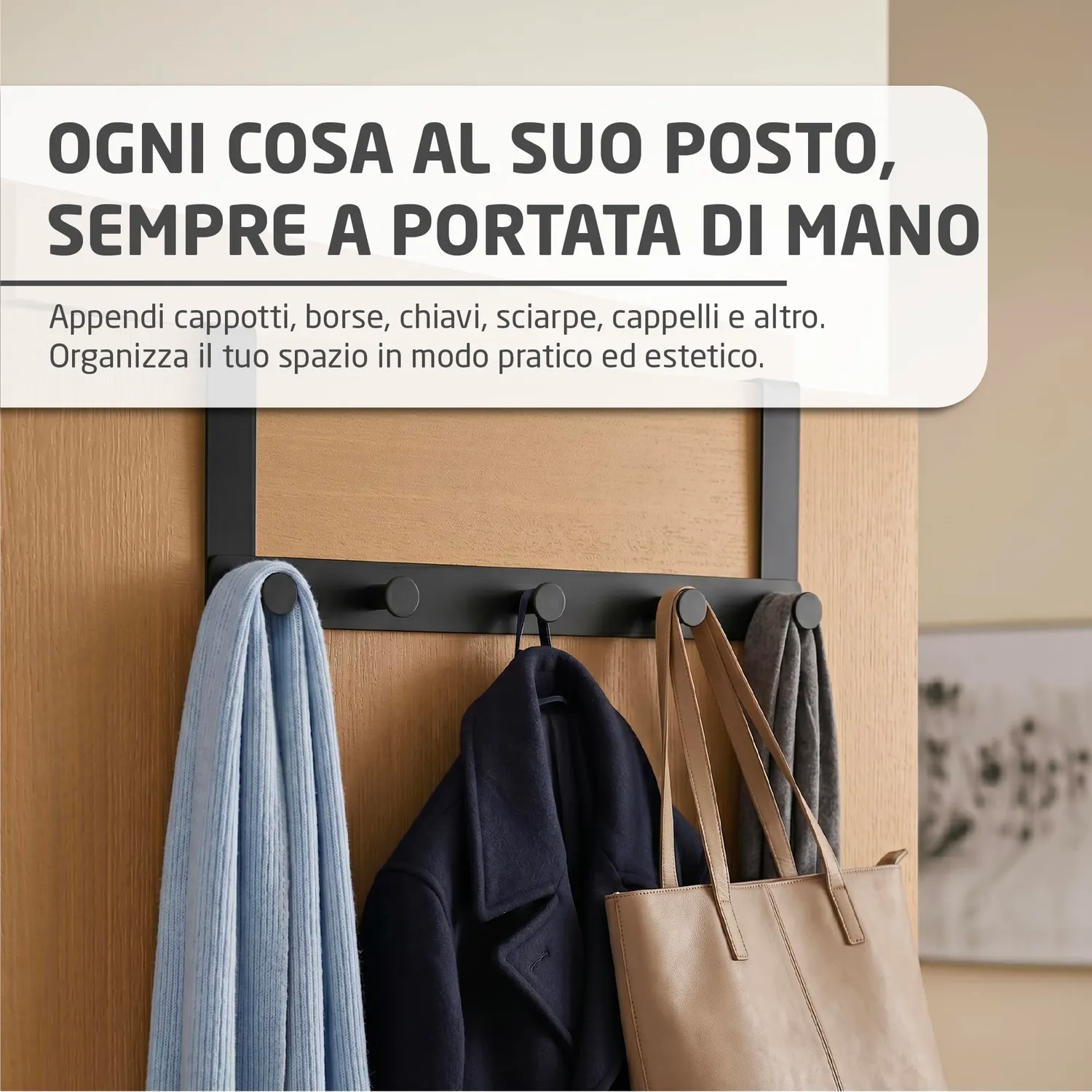 Amig CP41 appendiabiti da porta nero acciaio