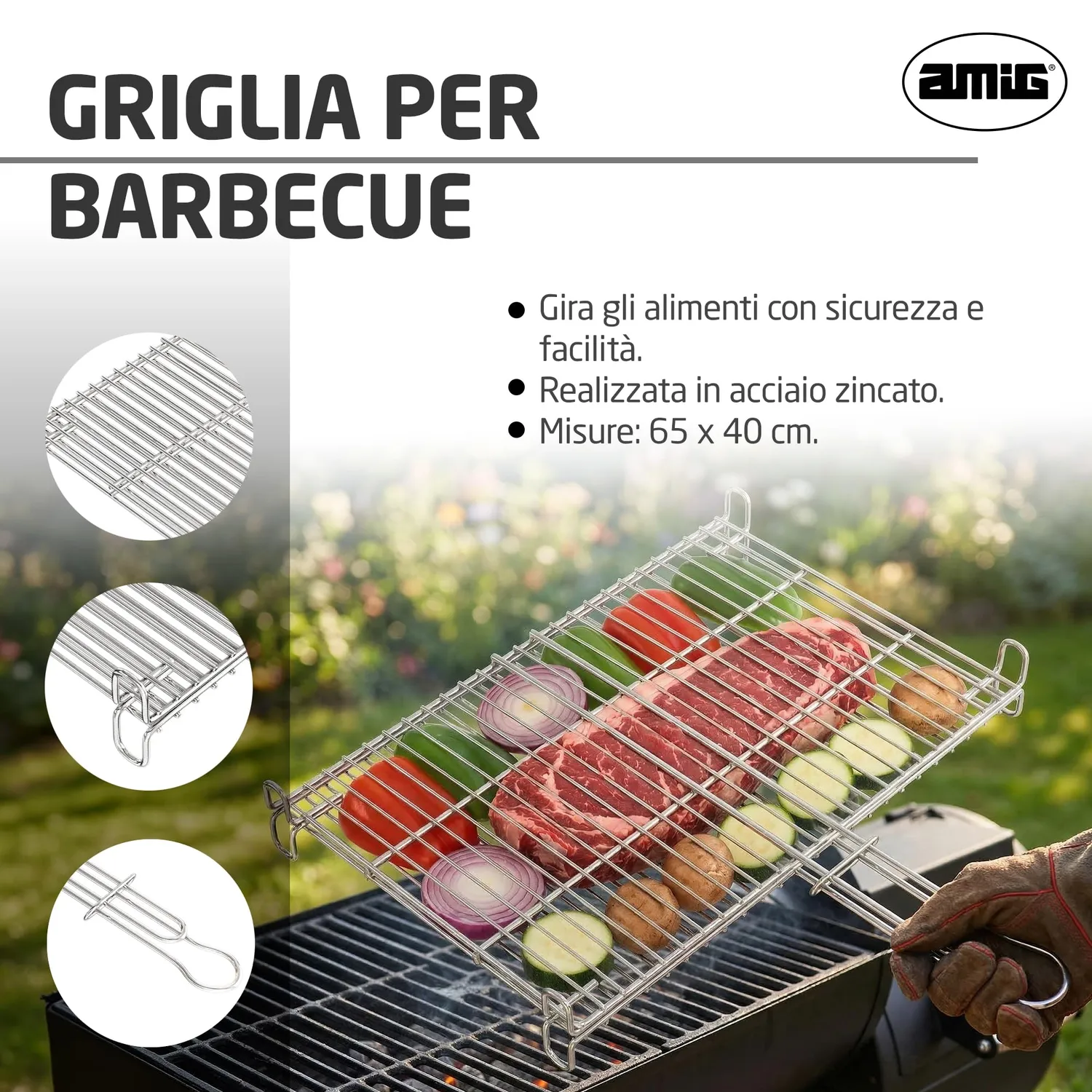 Amig AM26 griglia barbecue 65x40 cm acciaio