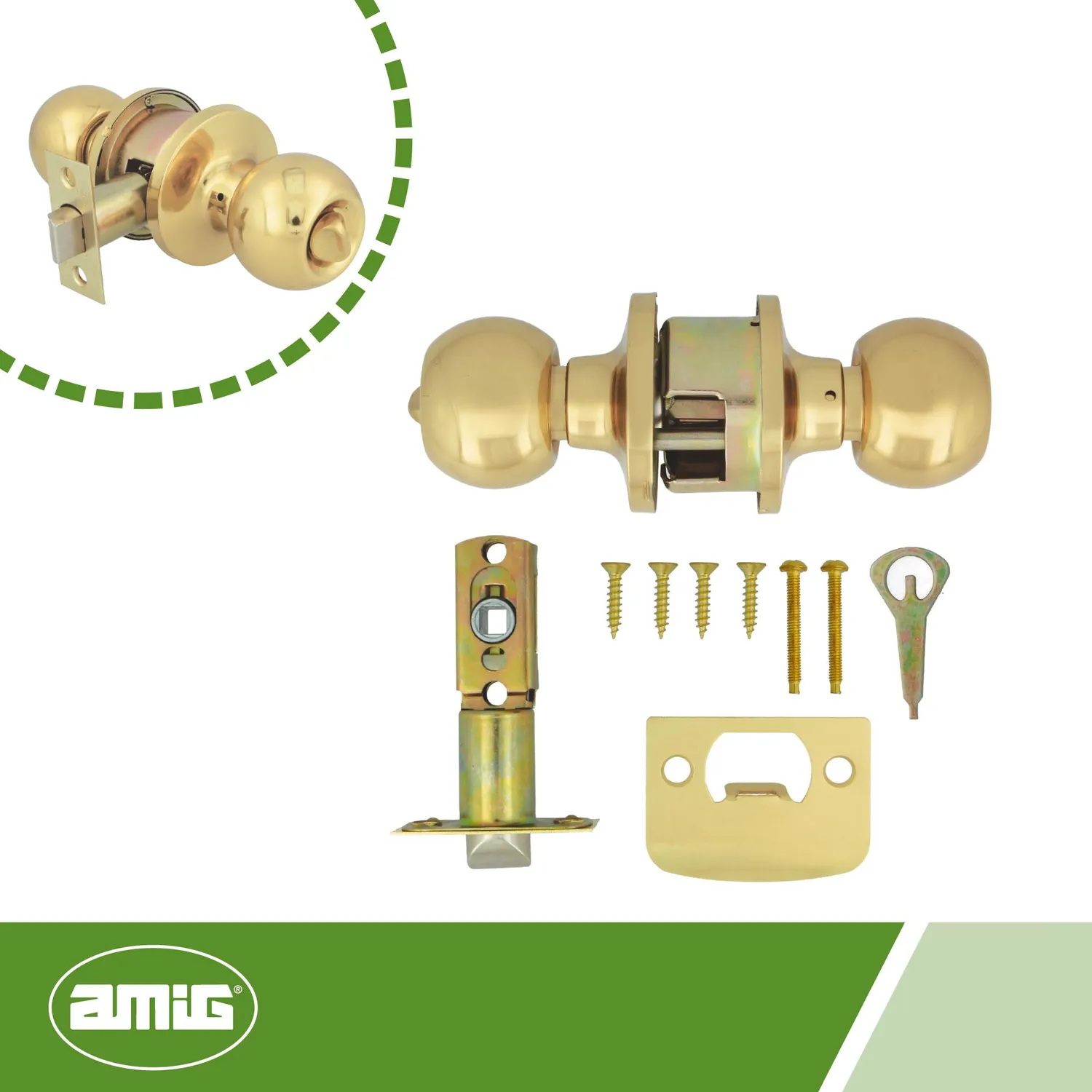 Amig set maniglie a sfera ottone dorato privacy