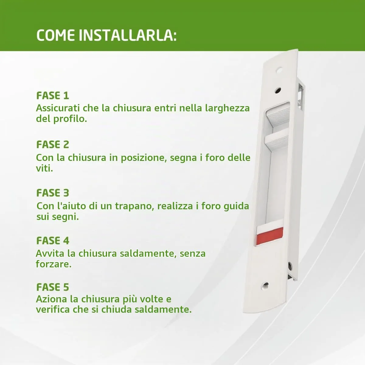 Amig chiusura incasso scorrevole 192x28 mm bianca gancio