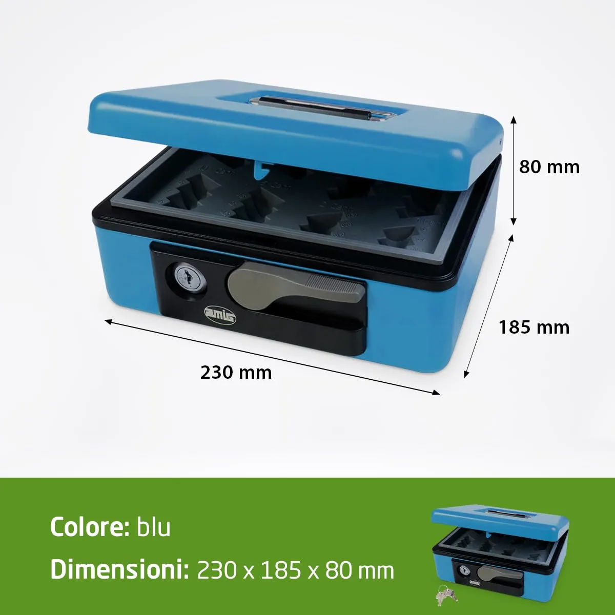 Amig Cassetta Portavalori Blu 230x185x80 mm Acciaio