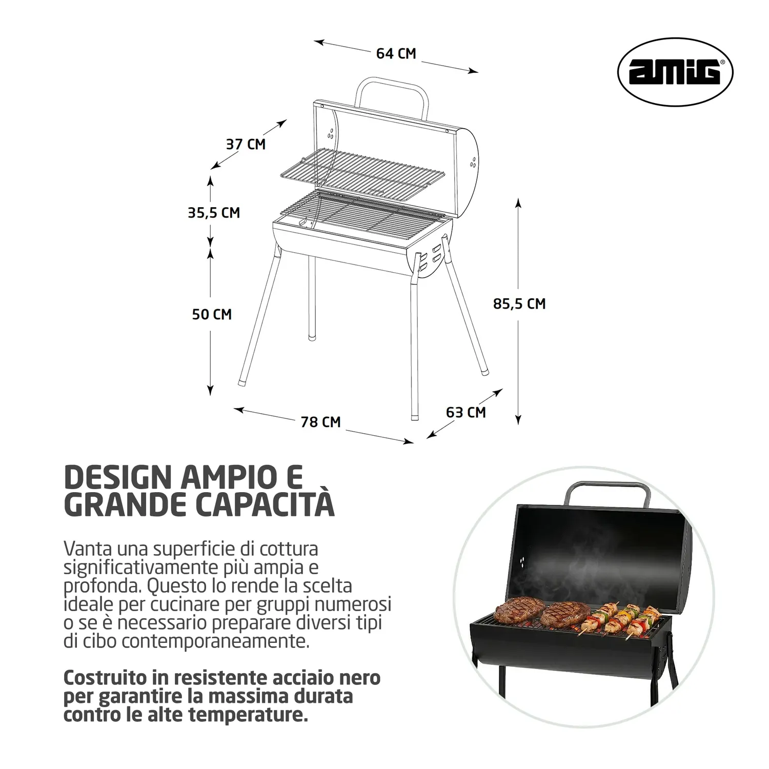 Amig Kaldera barbecue carbone 83x78x63 cm nero