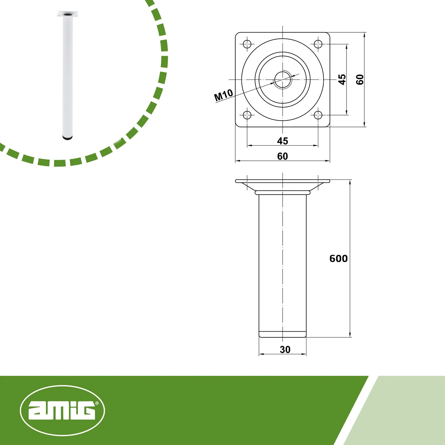Amig gamba tavolo rotonda 30x600 mm nera