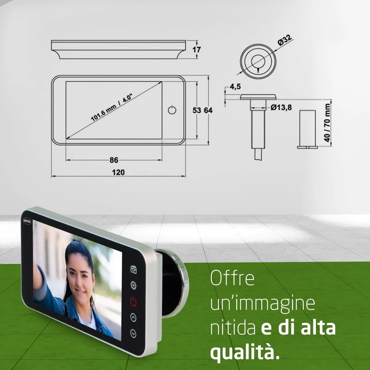 Amig Spioncino digitale porta 4" argento 160° alta risoluzione