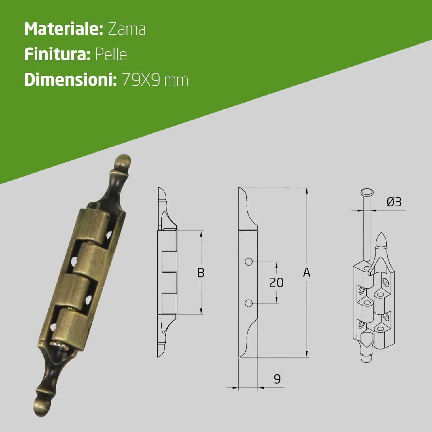 Amig cerniera rimovibile decorativa 79x9 mm pelle