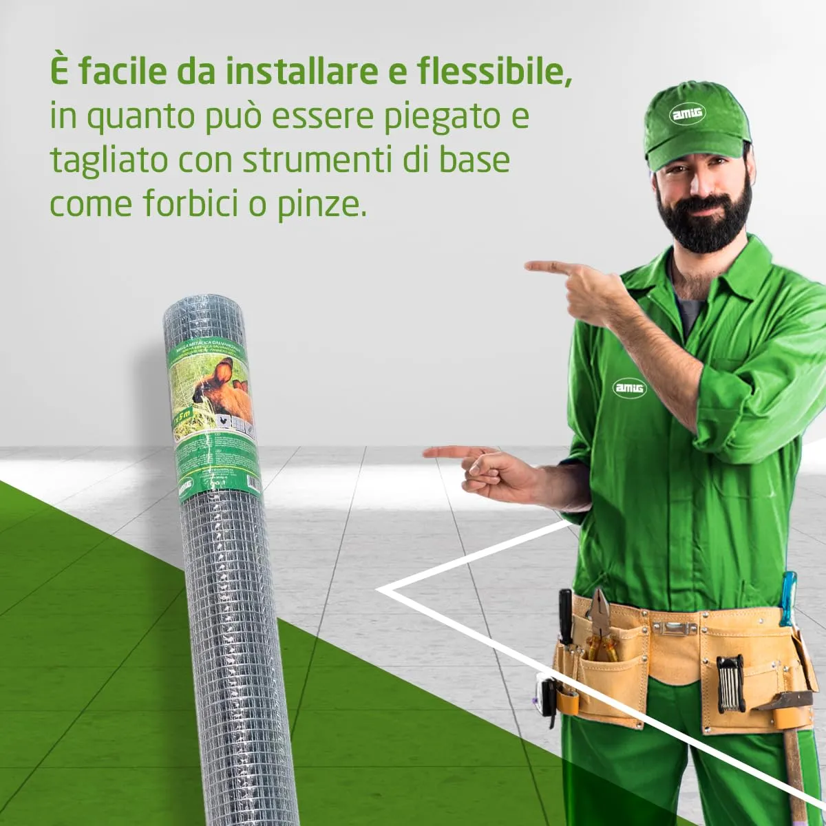Amig Rete Metallica Zincata Quadrata 1x5 m Giardino