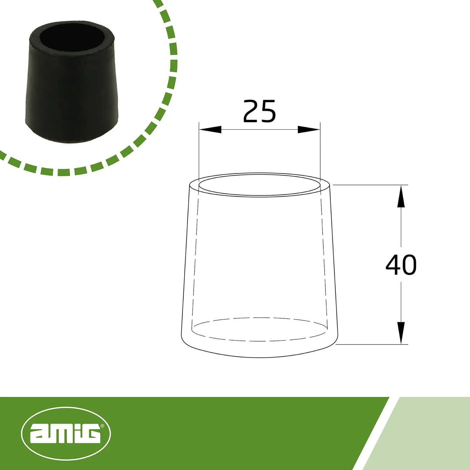 Amig Mod. 658 puntale esterno tondo Ø25 mm gomma