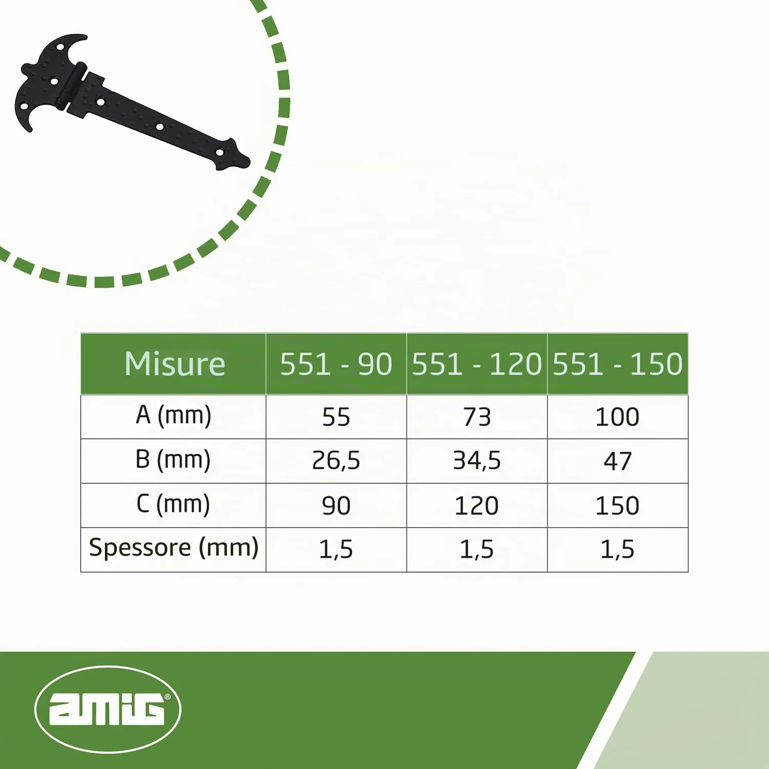 Amig 551 cerniera a 2 pale nera 120x73 mm acciaio forgiato