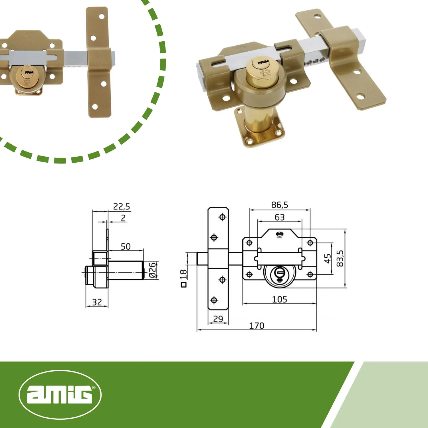 Amig 41 chiavistello sovrapporre 105x170 mm martellato