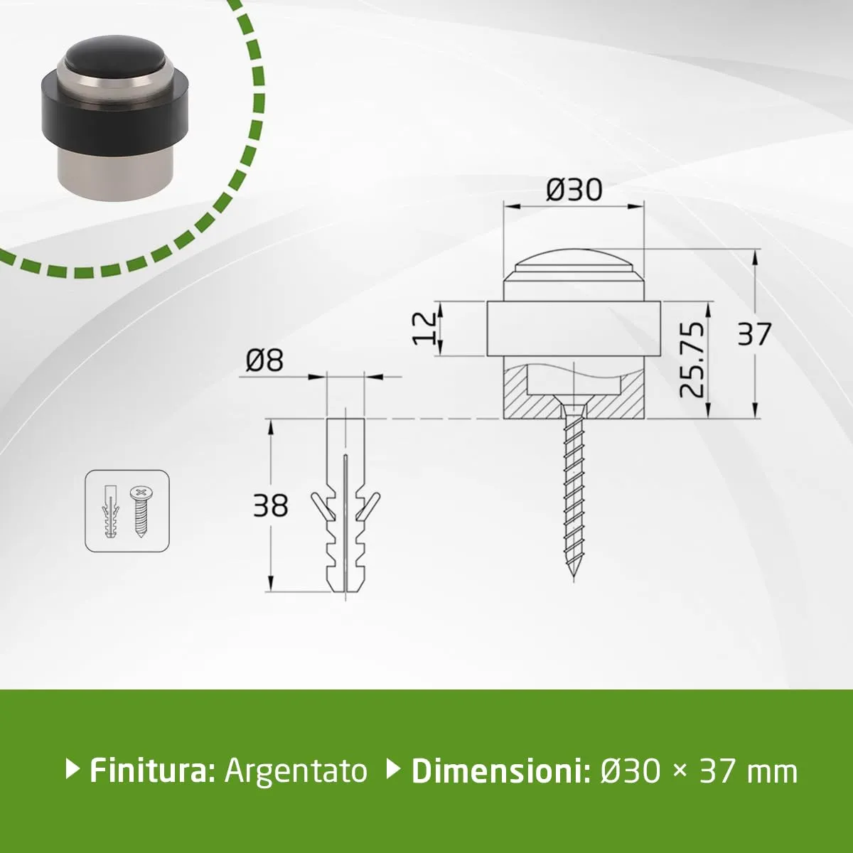 Amig Mod.205 Fermaporta Pavimento Ø30 Nichel Spazzolato