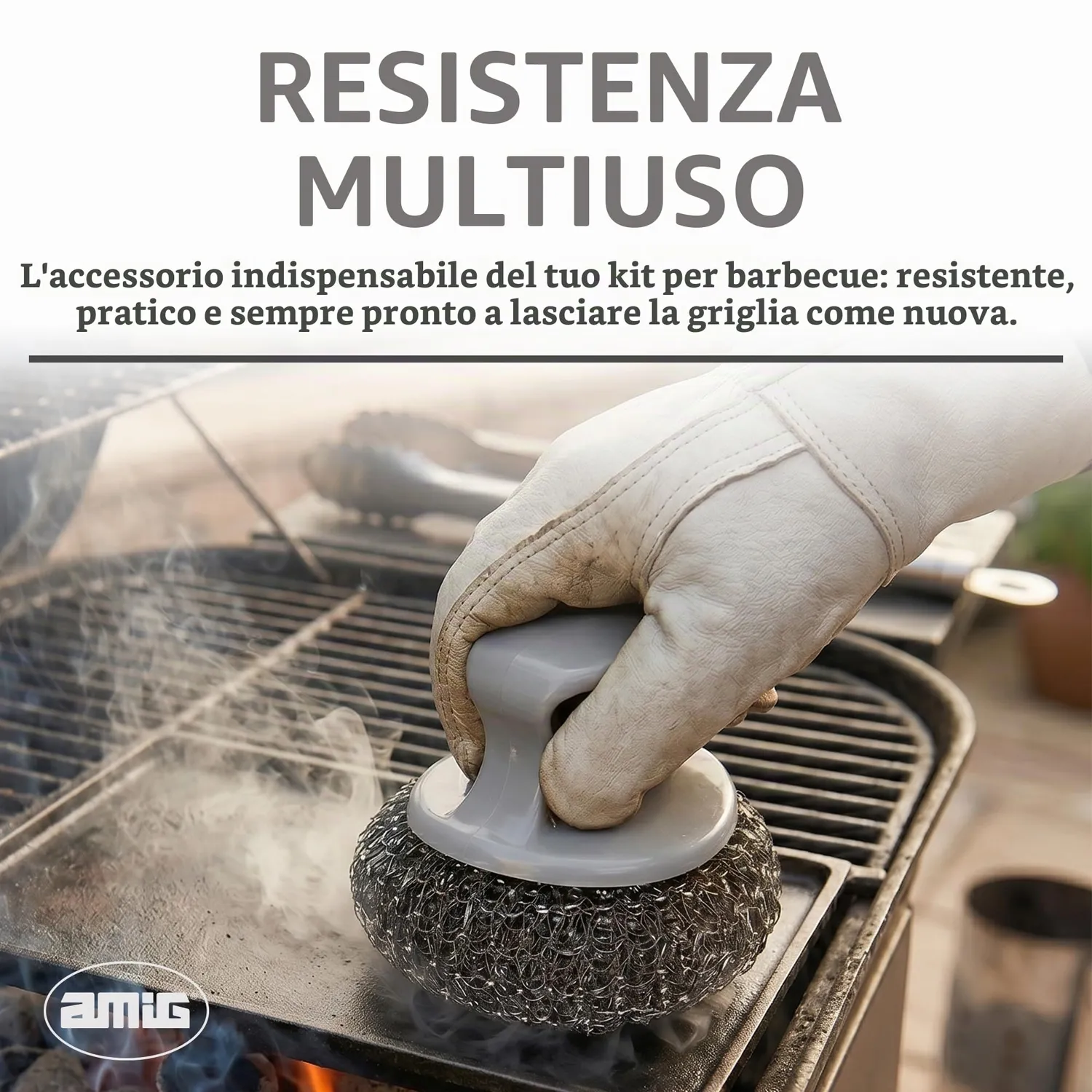 Amig AM19 Spazzola Barbecue Rotonda 8x7 cm Acciaio