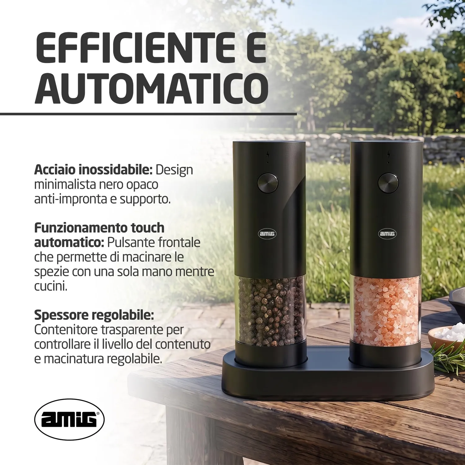 Amig set 2 macinini elettrici Maxi neri USB-C sale pepe