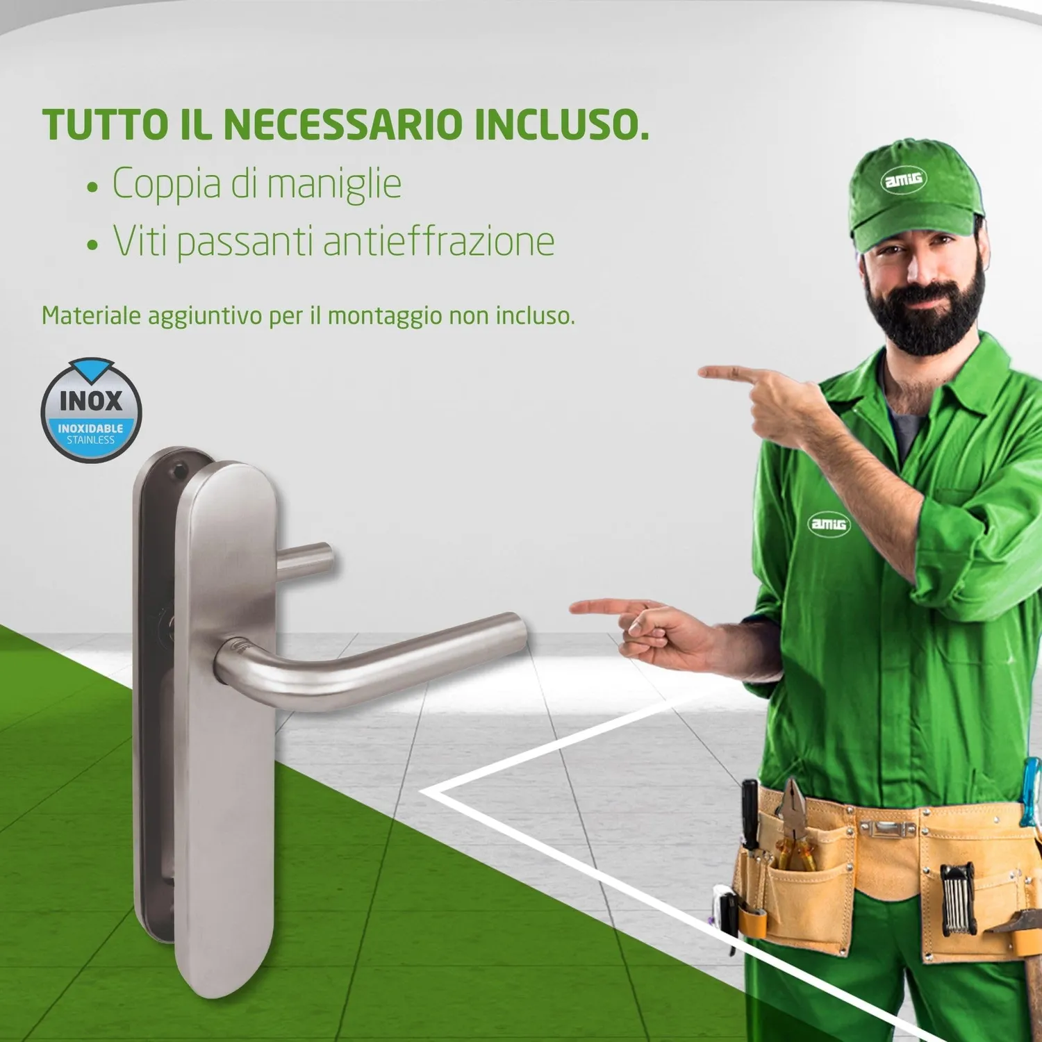 Amig 4PX set maniglie porta con piastra inox satinato
