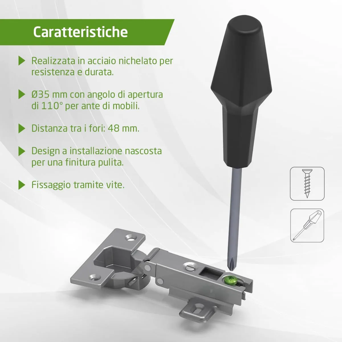 Amig Cerniera Tazza 35 mm 110° Nichelata Set 2 Pezzi