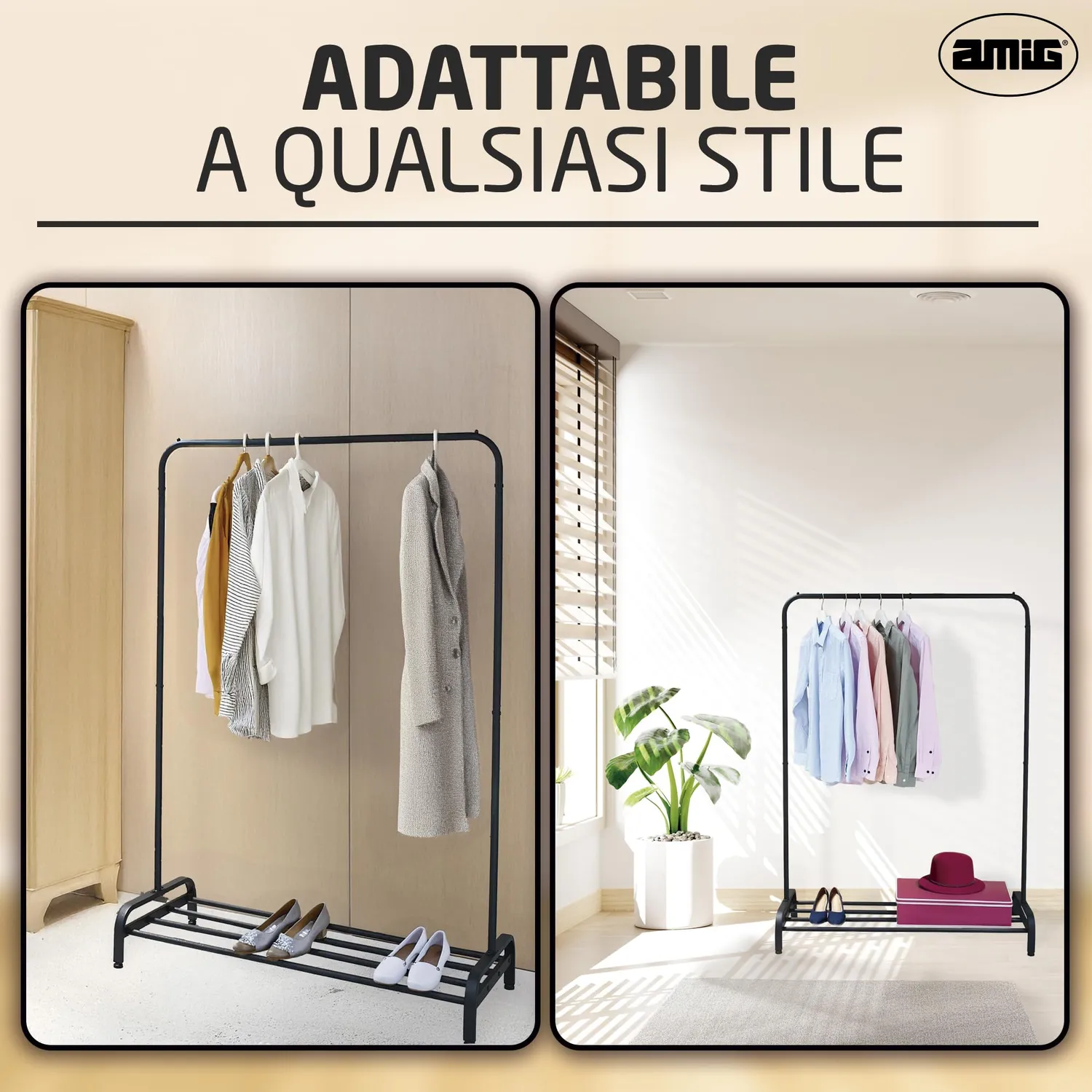 Amig Iken Stender Appendiabiti Metallo Nero 110x45x155 cm