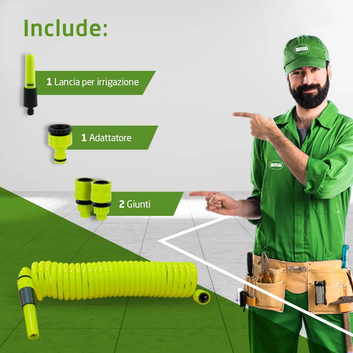 Amig Tubo Spirale Giardino 7,5 m Verde con Lancia Kit