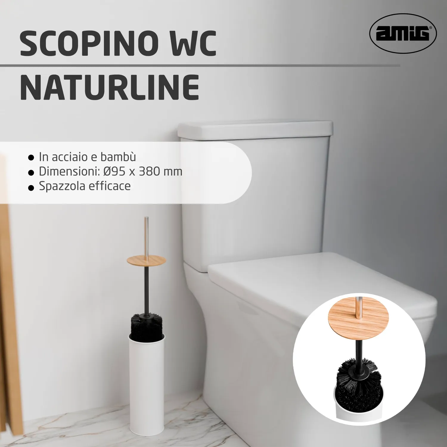 Amig Naturline portascopino bianco bambù 95x380 mm