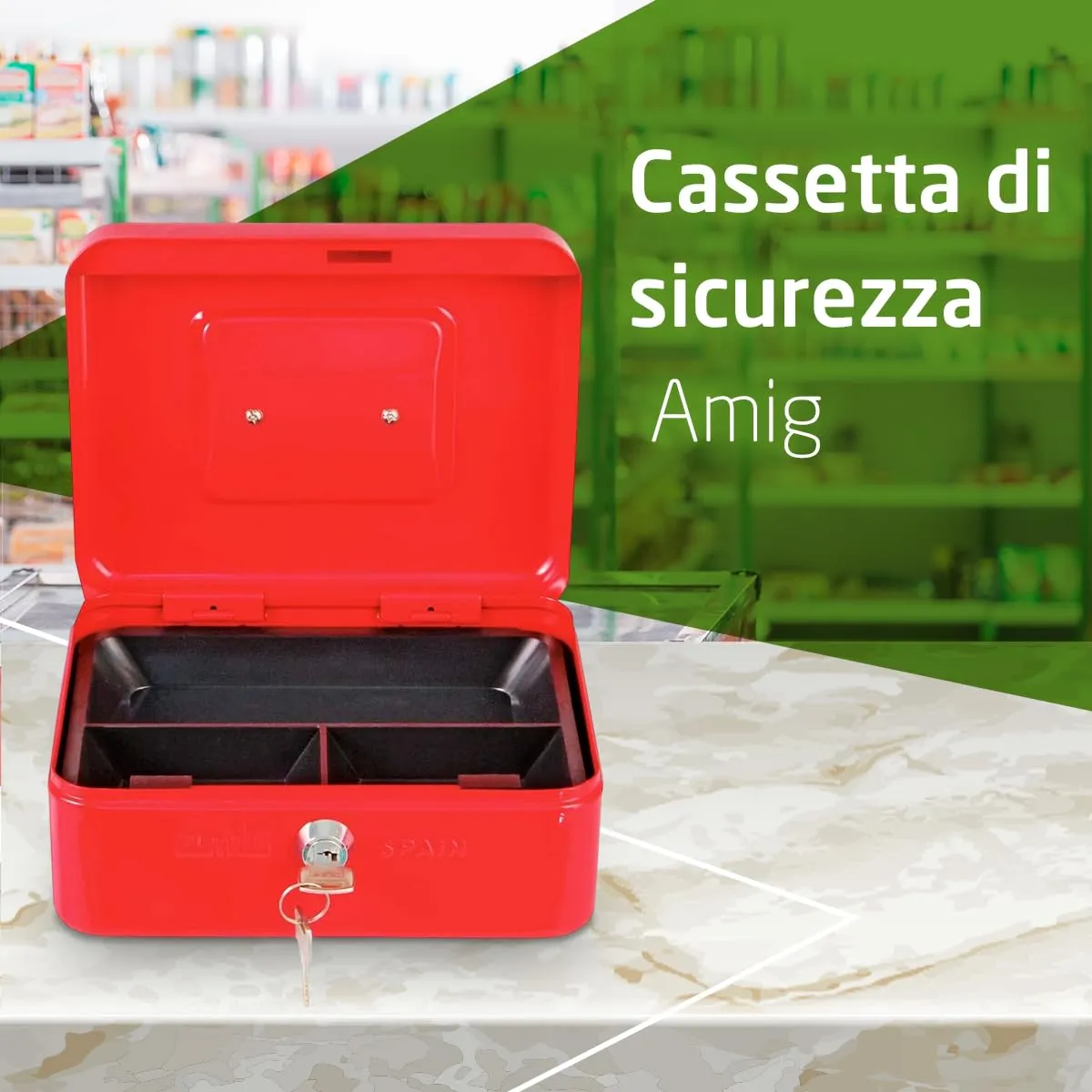 Amig cassetta di sicurezza rossa 200x160x70 mm acciaio