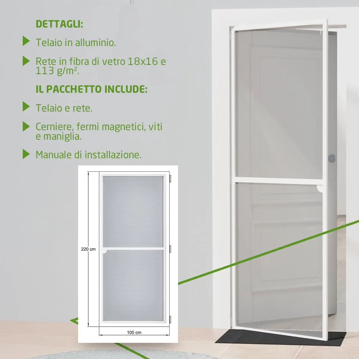 Amig MP01 zanzariera porta battente 100x220 mm bianco