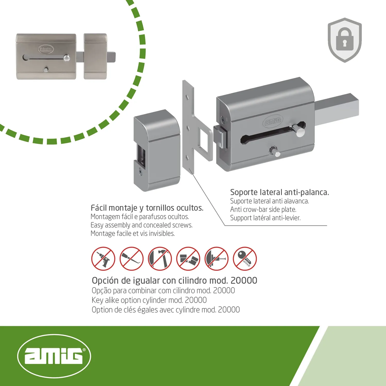 Amig 15 Plus Serratura Sovrapposizione 98x77 mm Cromata